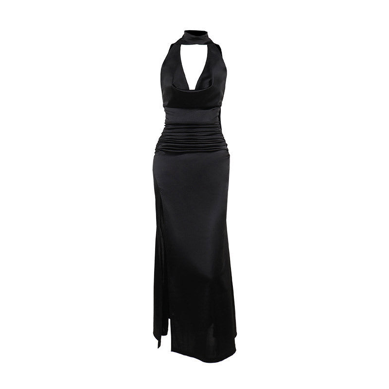 Dame Elegant Aften kjole med høj lukket design og raffineret slit Stilla