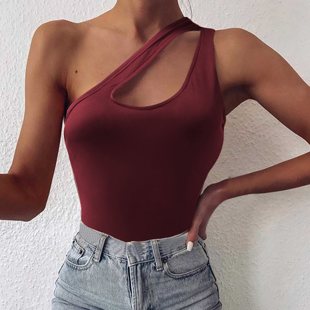 Dame asymmetrisk bodysuit med moderne cut-out detaljer