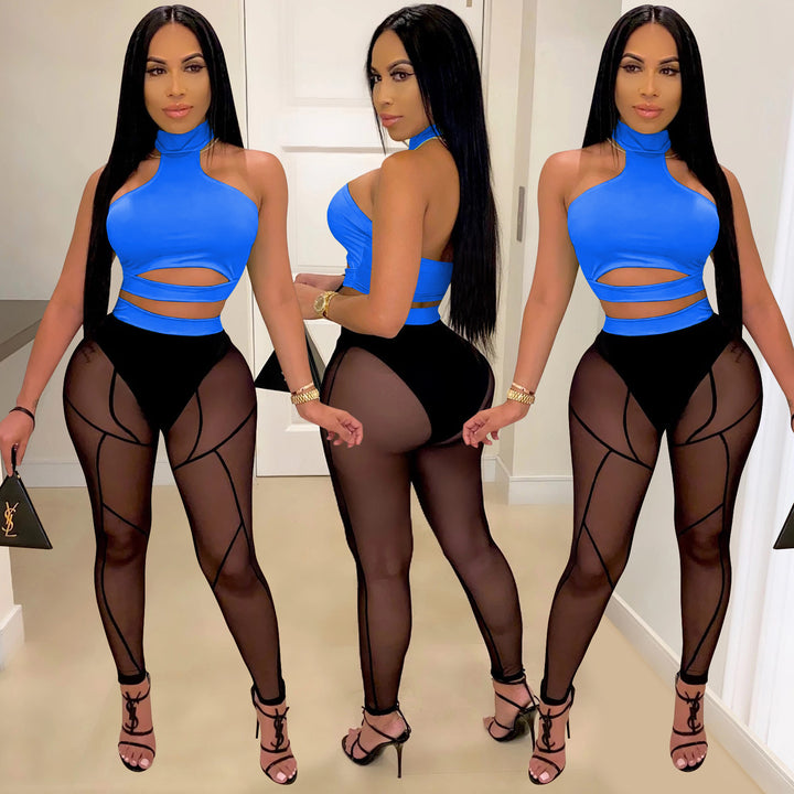 Dame Trendy Cut-Out Bodysuit med transparente leggings Stilla