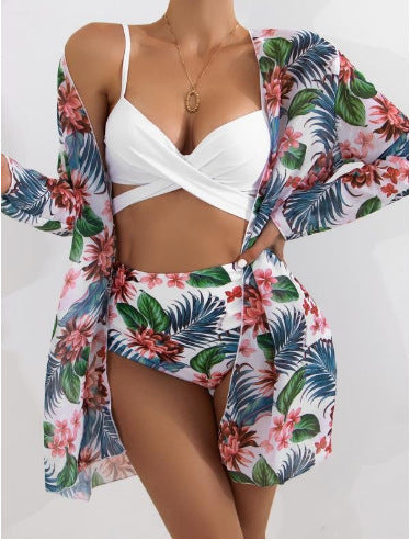 Dame To-delt Bikini-sæt med blomsteret indpakningsskjorte Skovae
