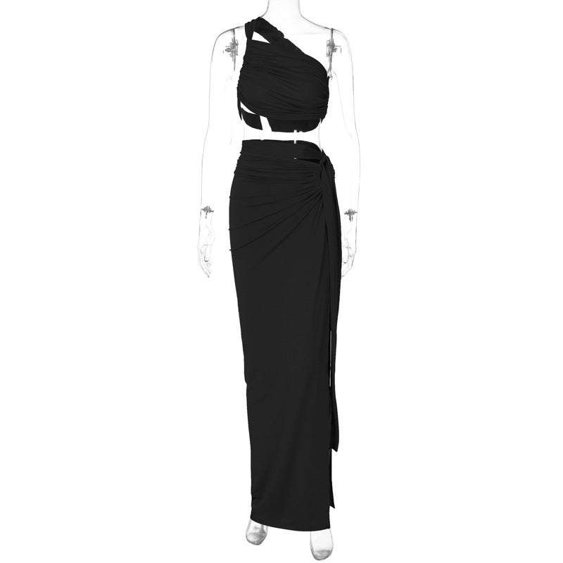 Dame Elegant Wrap Kjole med ensidig Skulderdesign Skovae