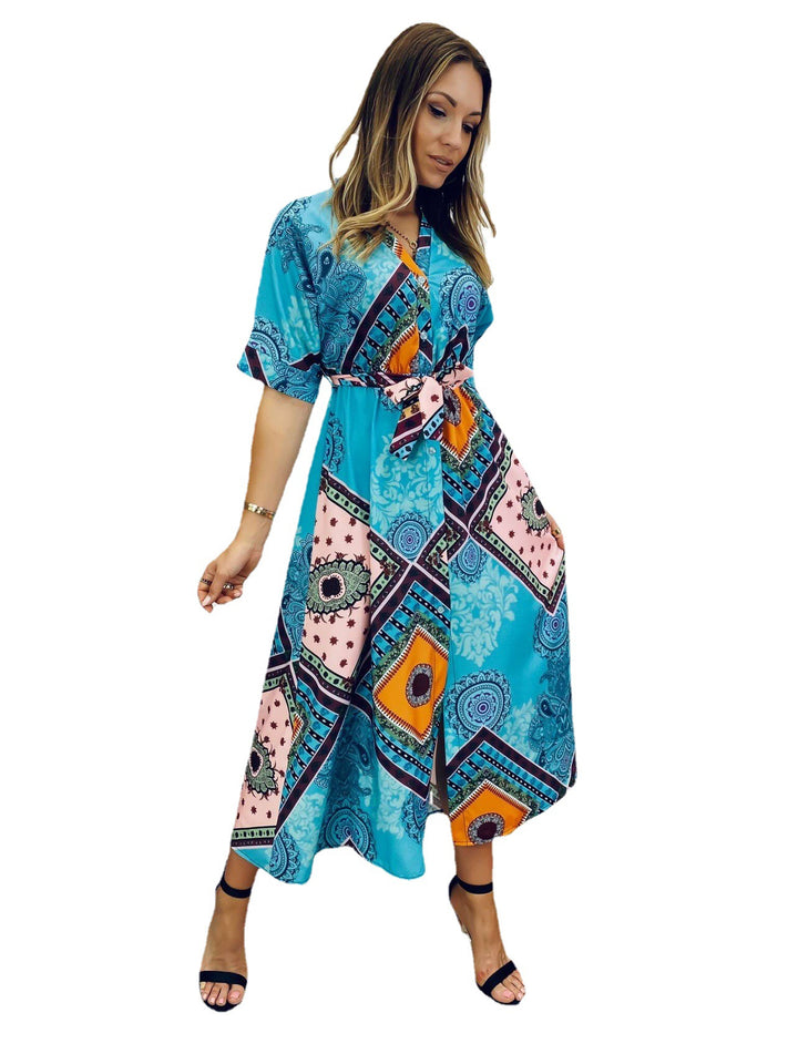 Kvinder Bohemian-inspireret Maxi-Wrap-kjole med elegant bælte Stilla