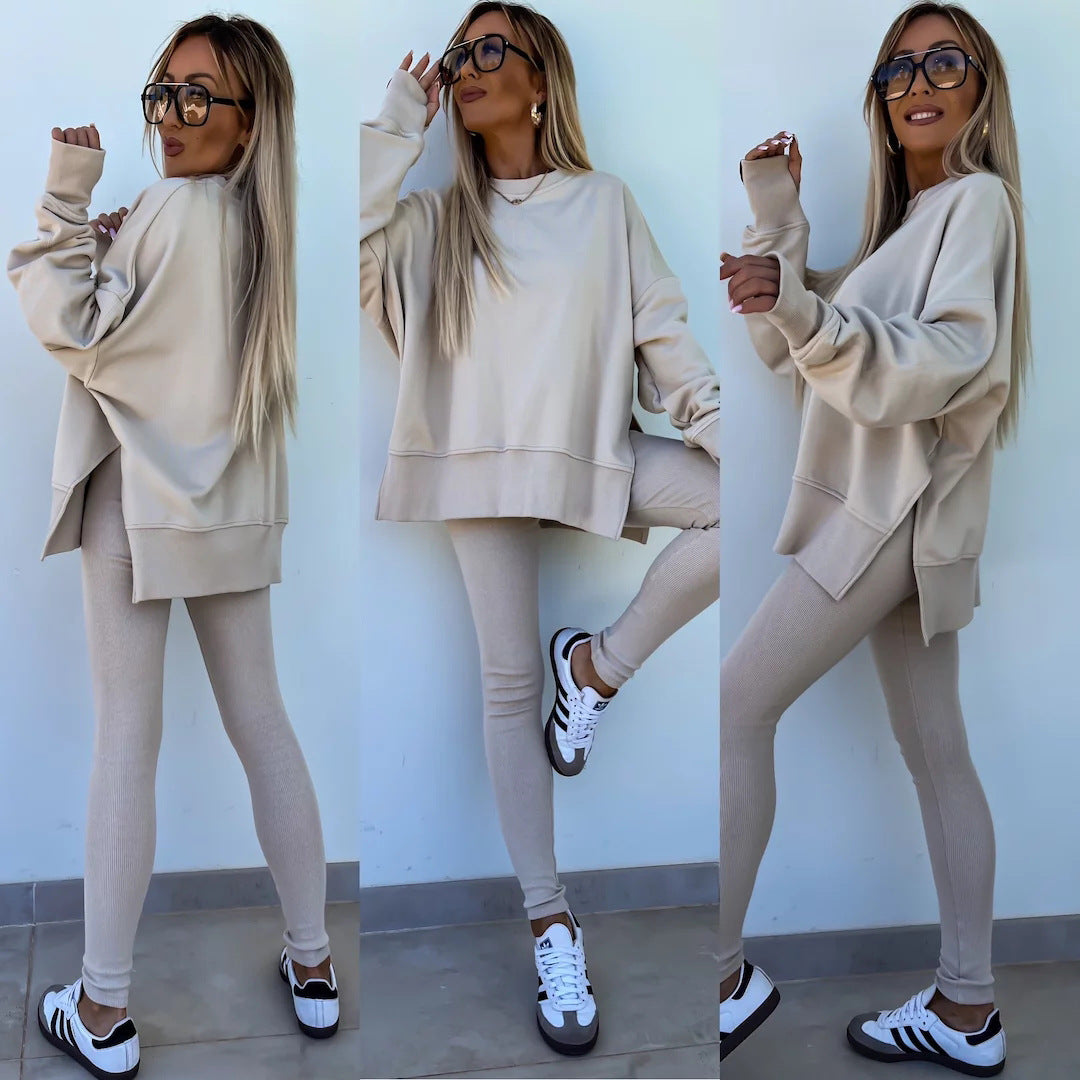 Kvinders afslappede sportslounge sæt med løs sweatshirt og figursyet leggings Skovae