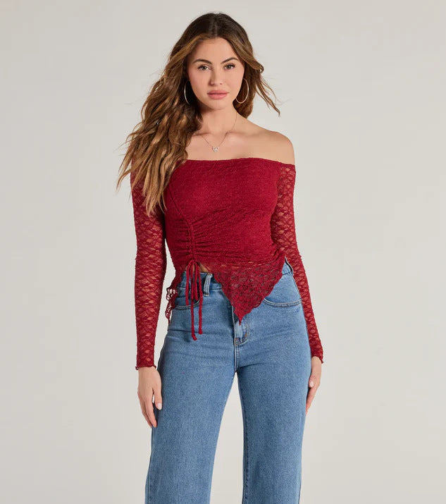 Dame Off-Shoulder Spids Overdel med justerbar kant Stilla