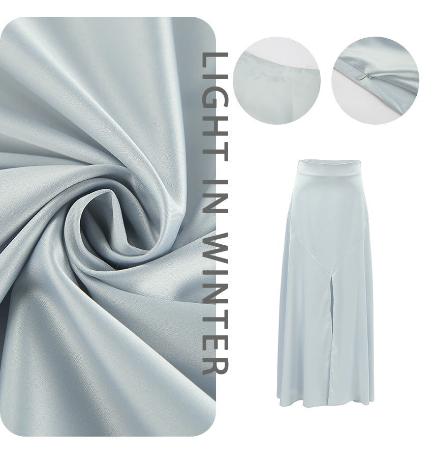 Dame Maxi-nederdel med høj slids og elegant satinfinish Stilla