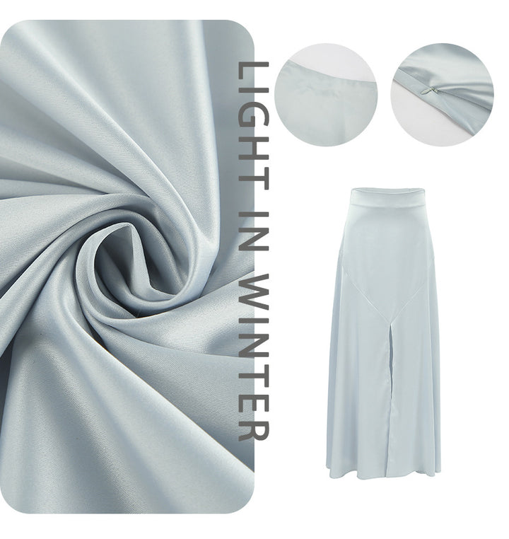 Dame Maxi-nederdel med høj slids og elegant satinfinish Stilla