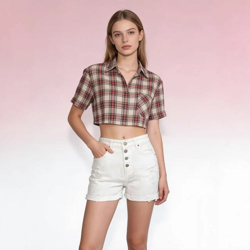 Dame cropped Denim-jakke med to lommer Skovae