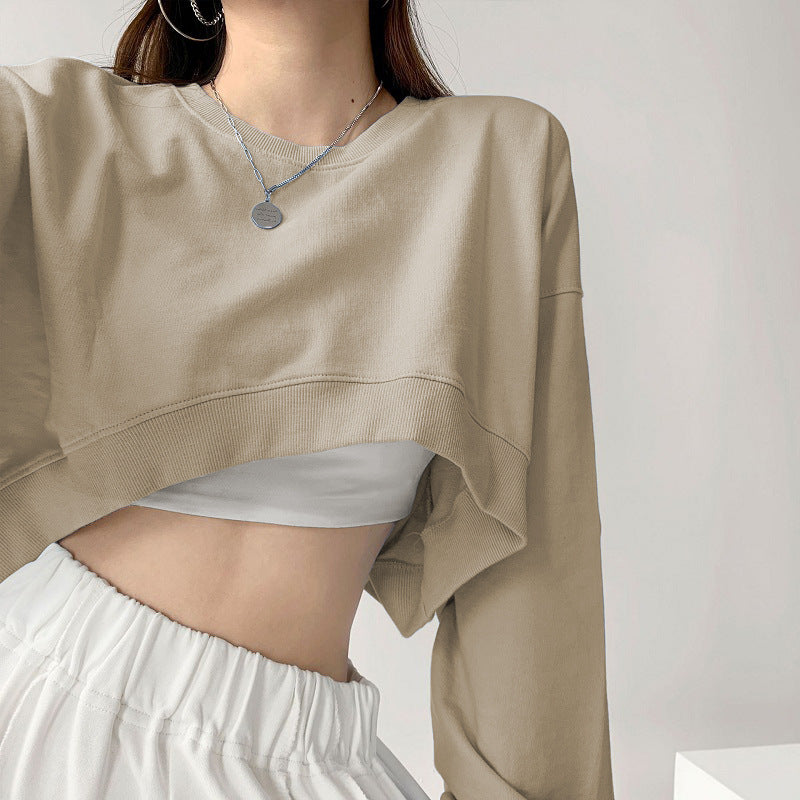 Kvinders afslappede crop sweatshirt med løse ærmer og moderne snit
