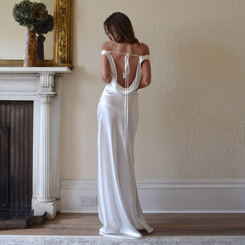 Dame Elegant Off-Shoulder Aftenkjole med dyb rygudskæring Stilla