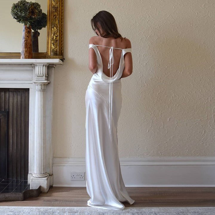 Dame Elegant Off-Shoulder Aftenkjole med dyb rygudskæring Stilla