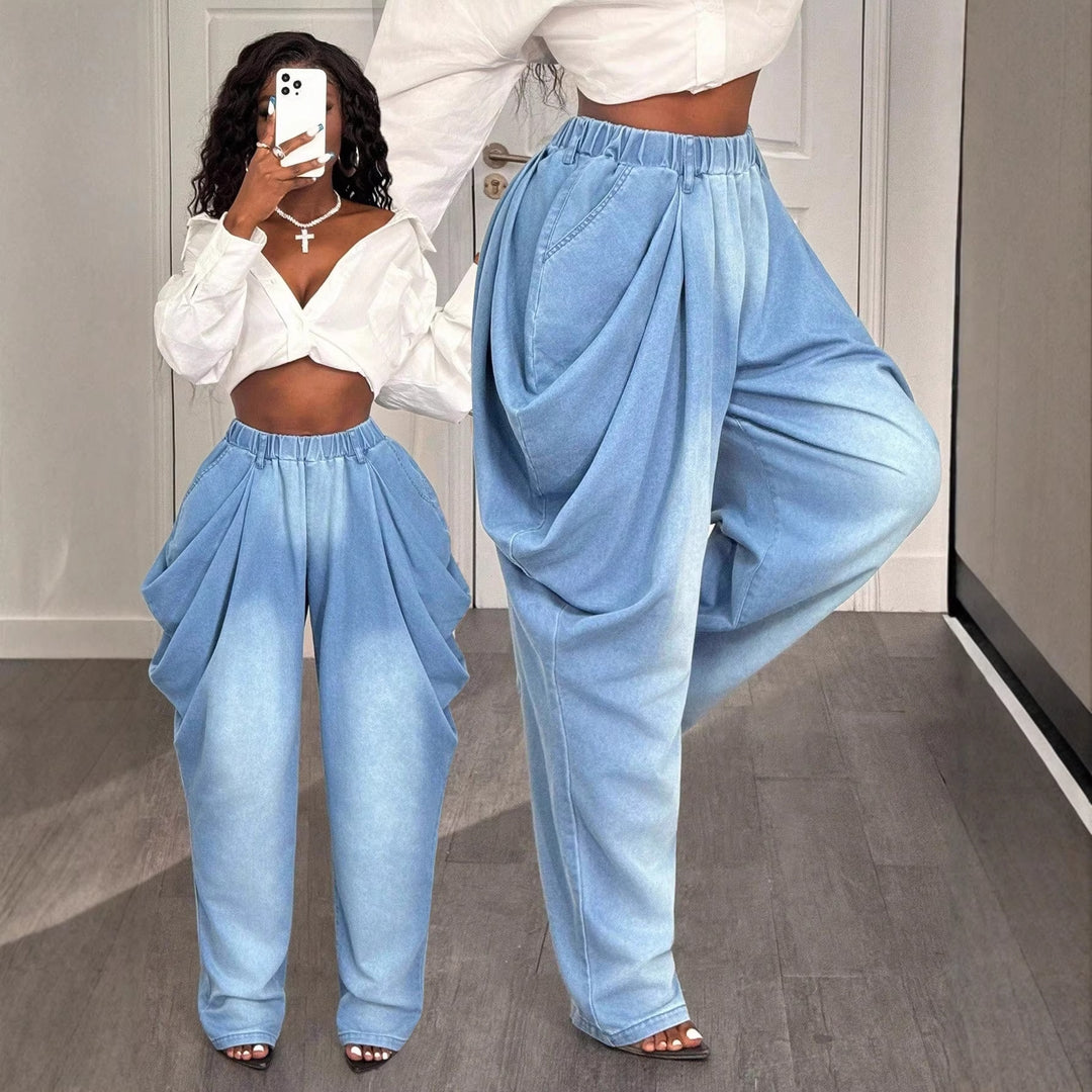 Kvinder casual baggy jeans med høj talje og praktiske sidelommer Stilla