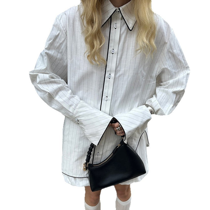 Dame Oversized Skjortekjole med Kontraststing og moderne design Stilla