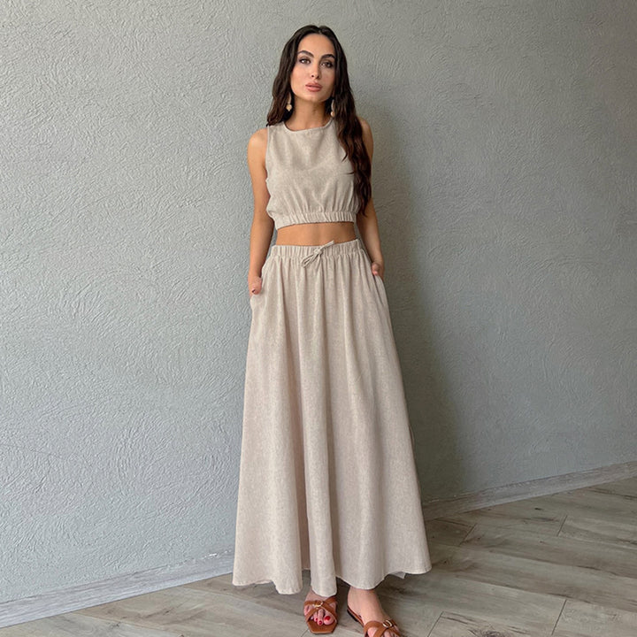 Damer Casual To-delt Sæt med elastisk Taljesnit og moderigtigt Crop-Top Stilla