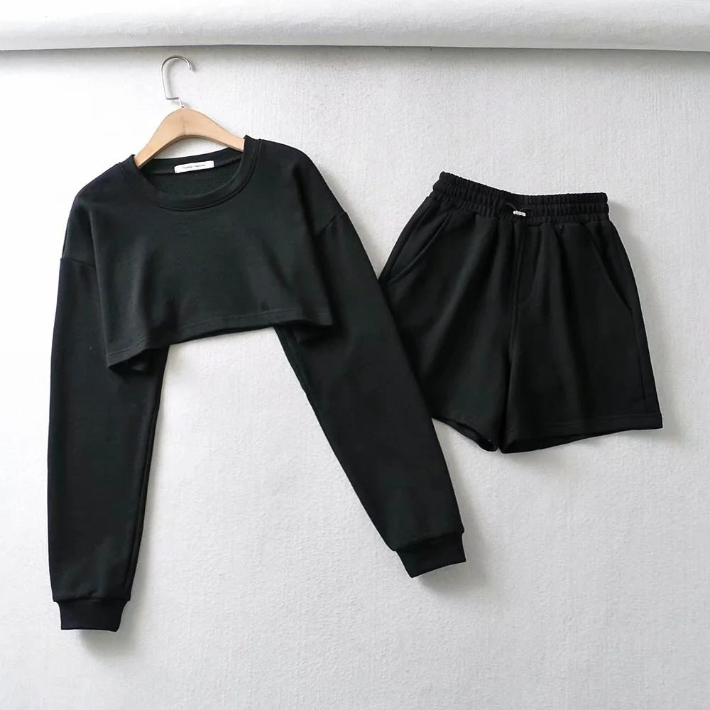 Damerne afslappet crop top og shorts sæt Skovae