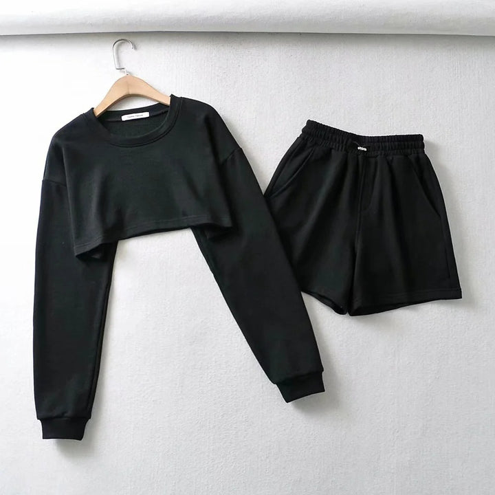 Damerne afslappet crop top og shorts sæt Skovae
