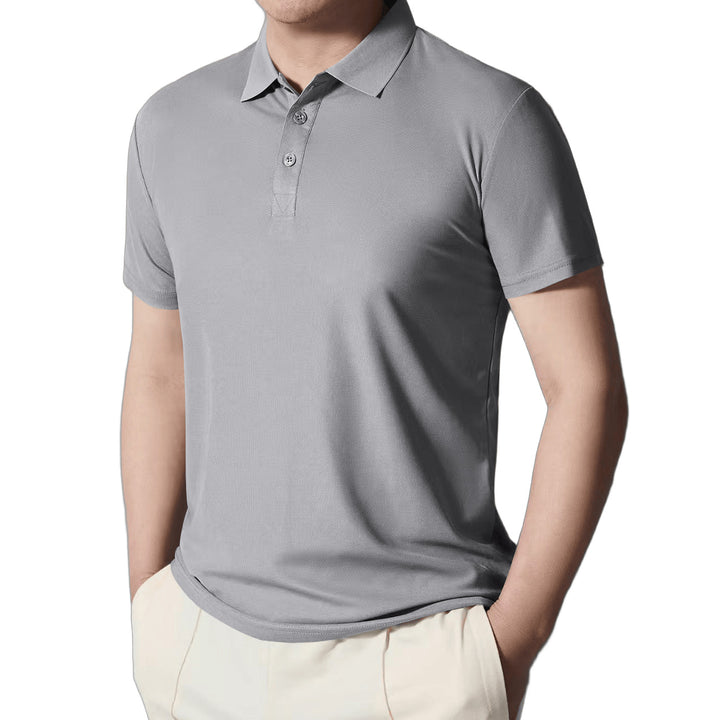 Herre nan figursyet kortærmet poloshirt i elastisk jersey med skjortekrave og kort knapliste Skovae
