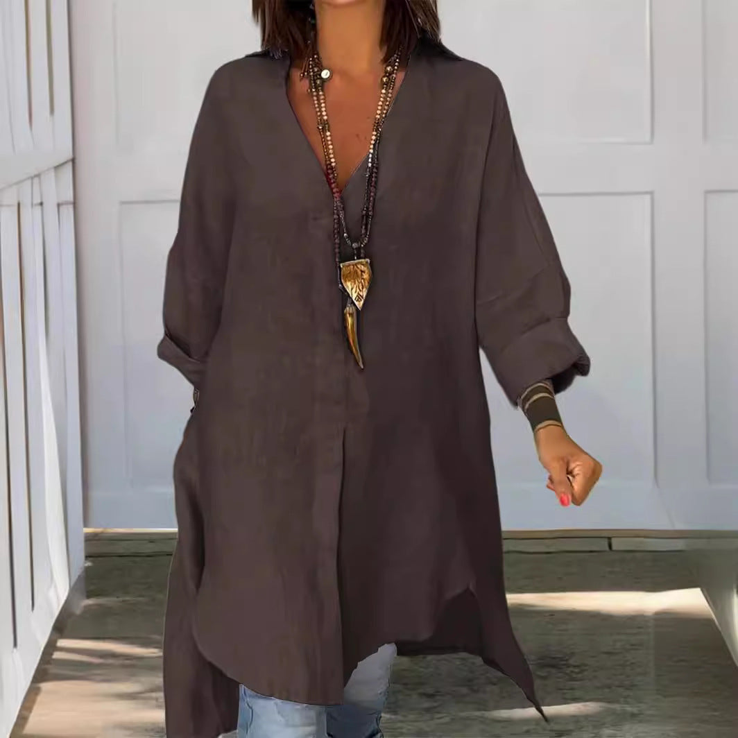 Dame Lettere Linned blouse med asymmetrisk snit og lange ærmer Stilla