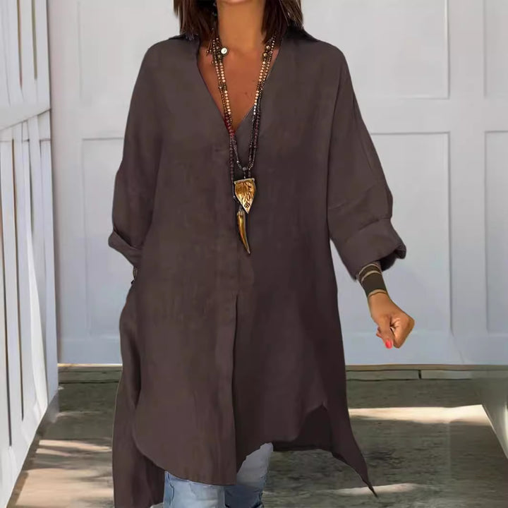Dame Lettere Linned blouse med asymmetrisk snit og lange ærmer Stilla
