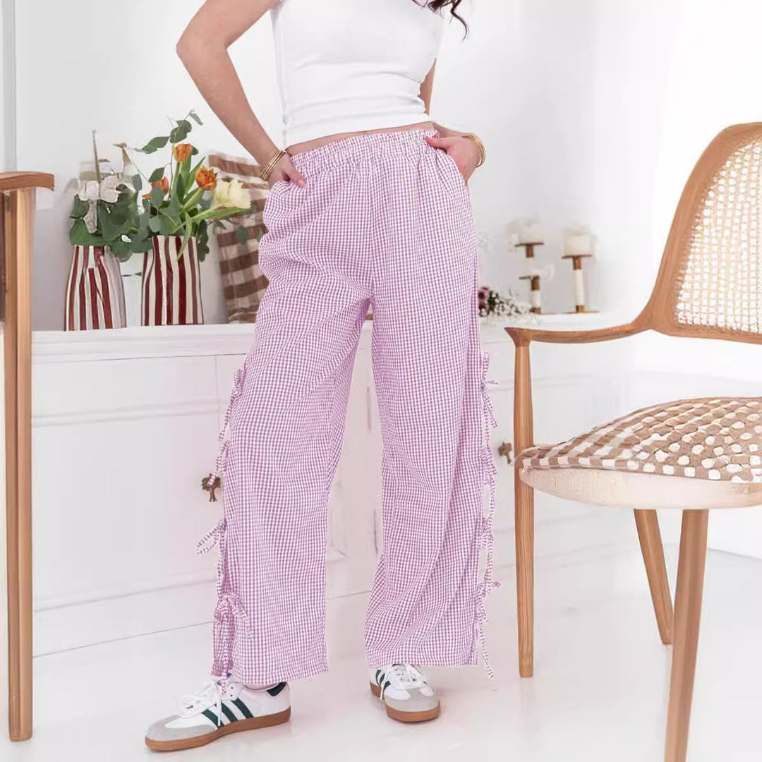 Dame fritid-bukser med raffineret rynkedetalje og gingham-design Stilla