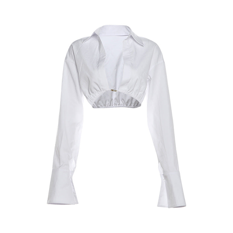 Dame Crop-bluse med elegante lange ærmer og talje Stilla
