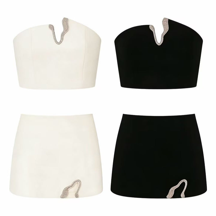 Dame Crop-Top og Mini-Nederdel Sæt med dekorativt Detail Skovae