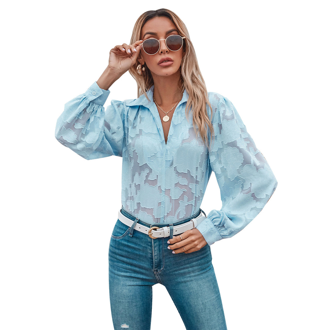 Damebluse med ballonformede ærmer og blomsterdesign Stilla