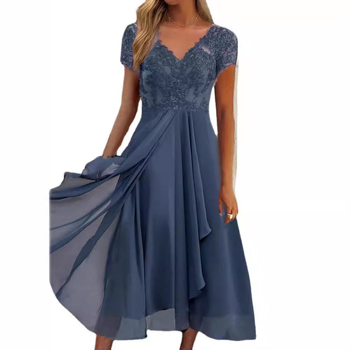 Dame festkjole i chiffon med spidsetop Stilla