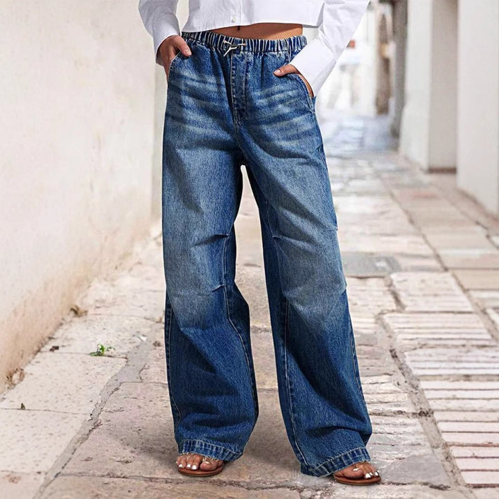 Dame bred Denim-bukser med elastisk talje og afslappet design Stilla