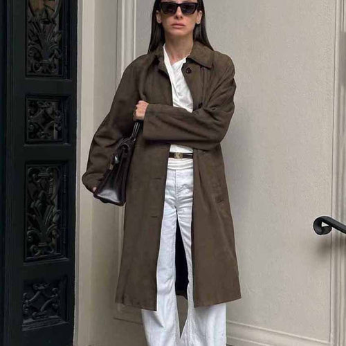 Dame længere trenchcoat med struktureret satin-følelse og elegant snit Stilla