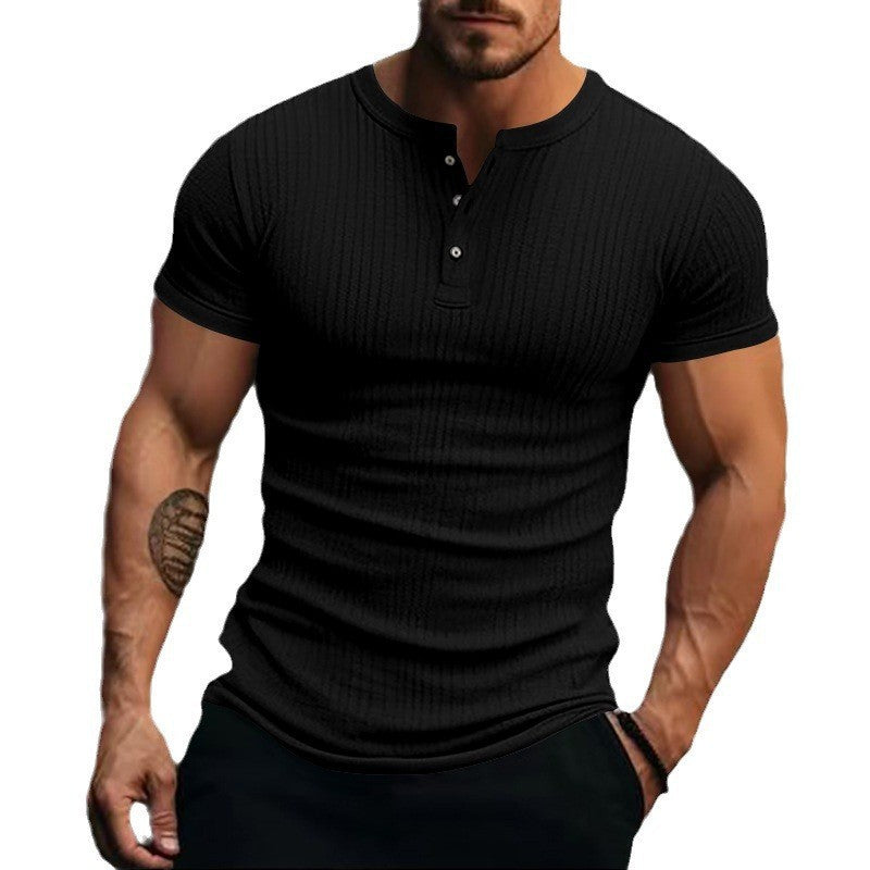 Herre kortærmet Henley-shirt med struktureret ribdesign og moderne knapper Stilla