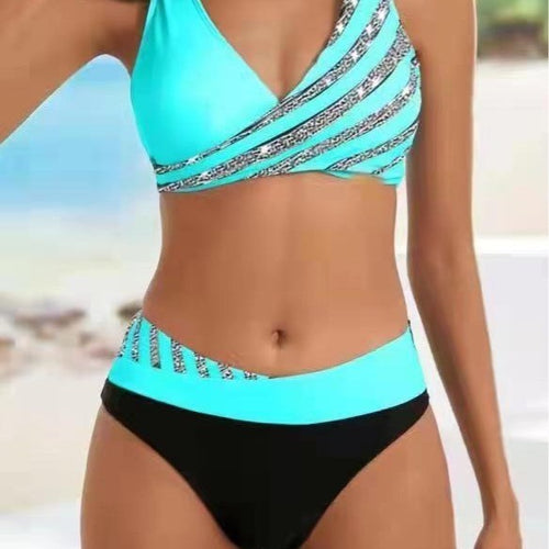 Dame Bikini-sæt med asymmetrisk top og moderne indviklingsdesign Skovae