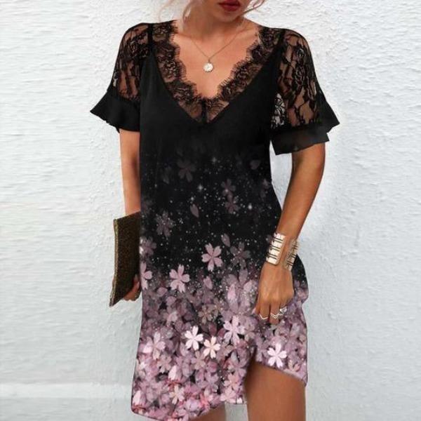 Dame spidse kjole med floralt design Stilla