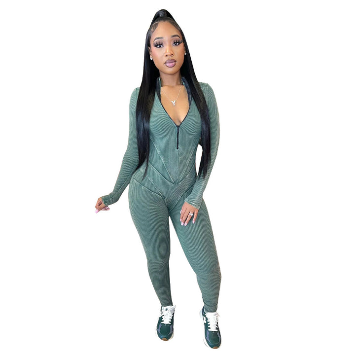 Dame Langærmet Jumpsuit med lynlås og stilfuldt snit Stilla