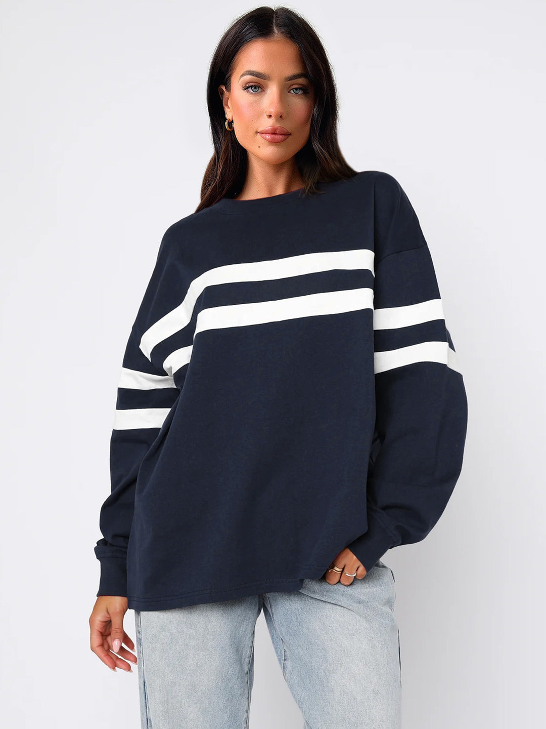 Dame Casual Sweatshirt med brede striber Stilla