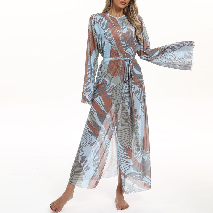 Dame Transparent Strandkimono med blomsterdesign Skovae