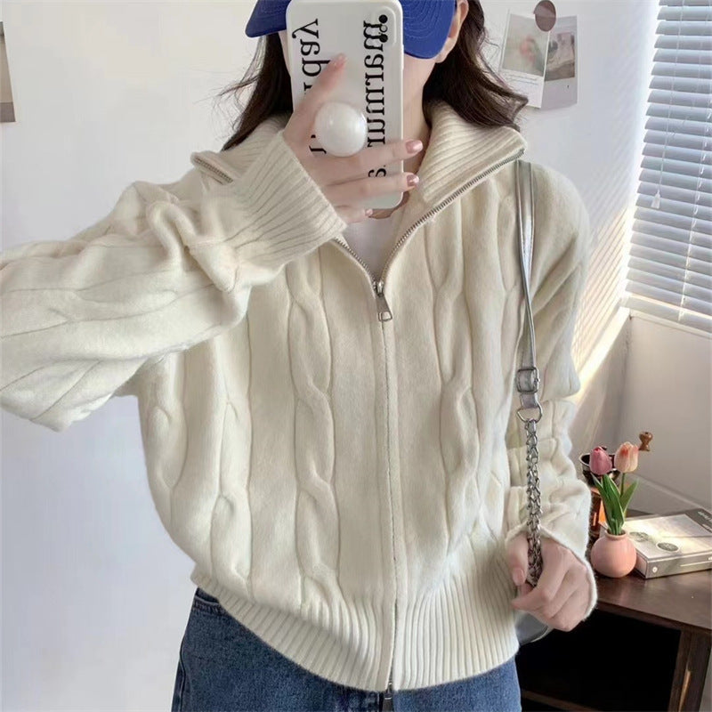 Dame zip cardigan med snor Stilla