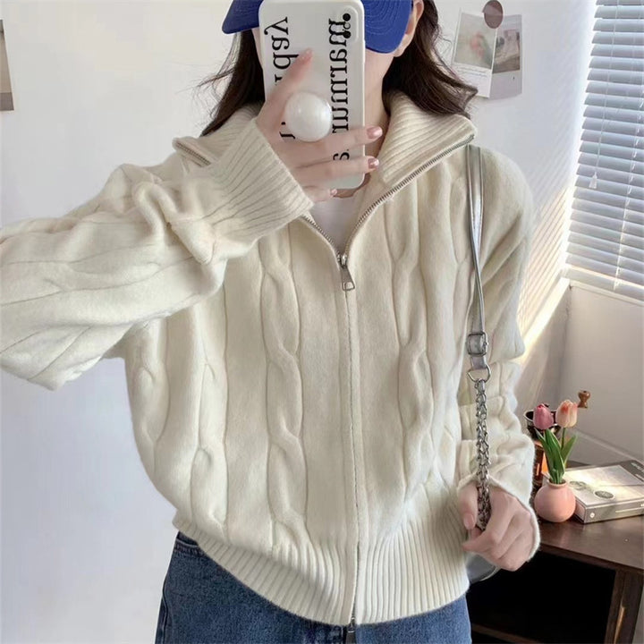 Dame zip cardigan med snor Stilla