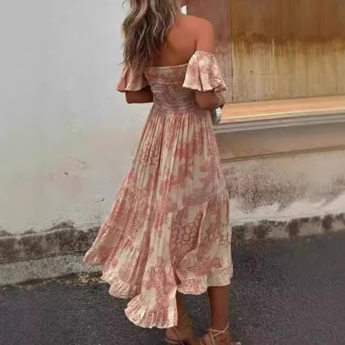 Women's Off-Shoulder Maxi Dress with Ruffle Details and Elastic Waistband Skovae