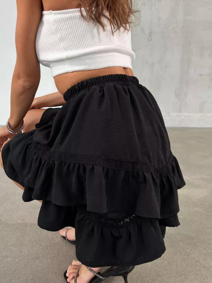 Dame Rynkeskørt med elastisk talje og multilags-design Stilla