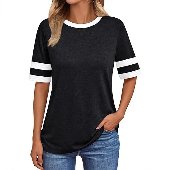 Dame afslappet T-shirt med kontrastærmer Stilla