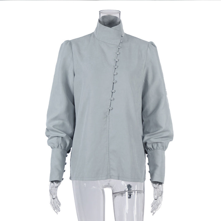 Damer elegant bluse med højtstående krave og puffærmer Stilla