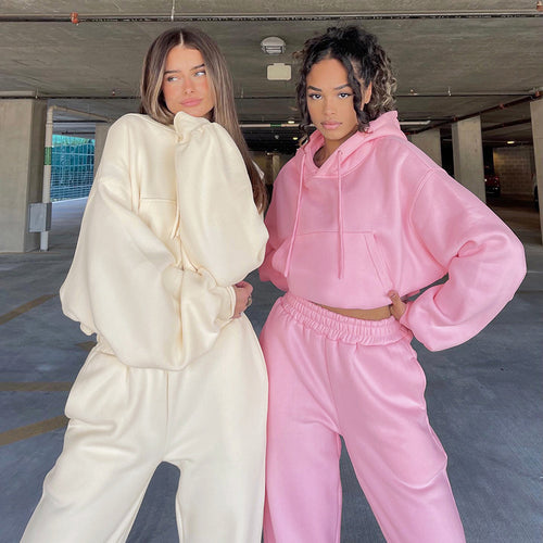 Dame sporty Cropped Hoodie og Joggingbukser Sæt i afslappet stil med elastiske manchetter Stilla