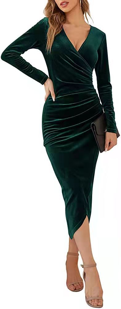 Dame Elegant omslag kjole lavet af blødt velourstof med figurvenlig snit Stilla