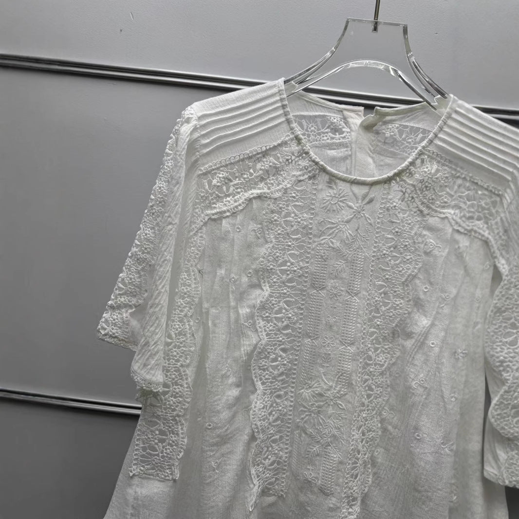 Dame let sommerbluse med spidsedekorationer Stilla