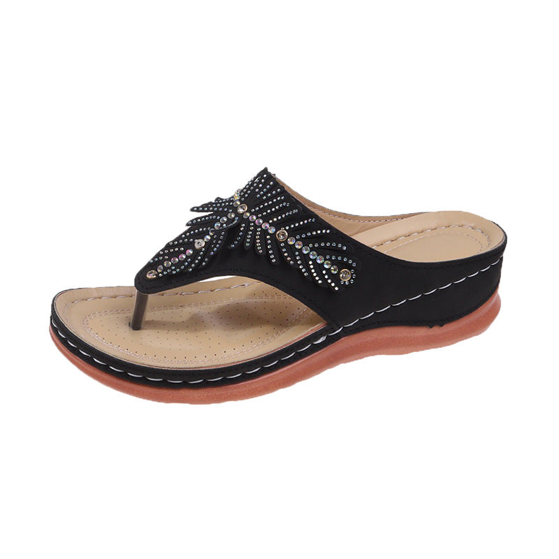 Dame Elegante Tåsplit Sandaler med dekorativt Smykke Stilla
