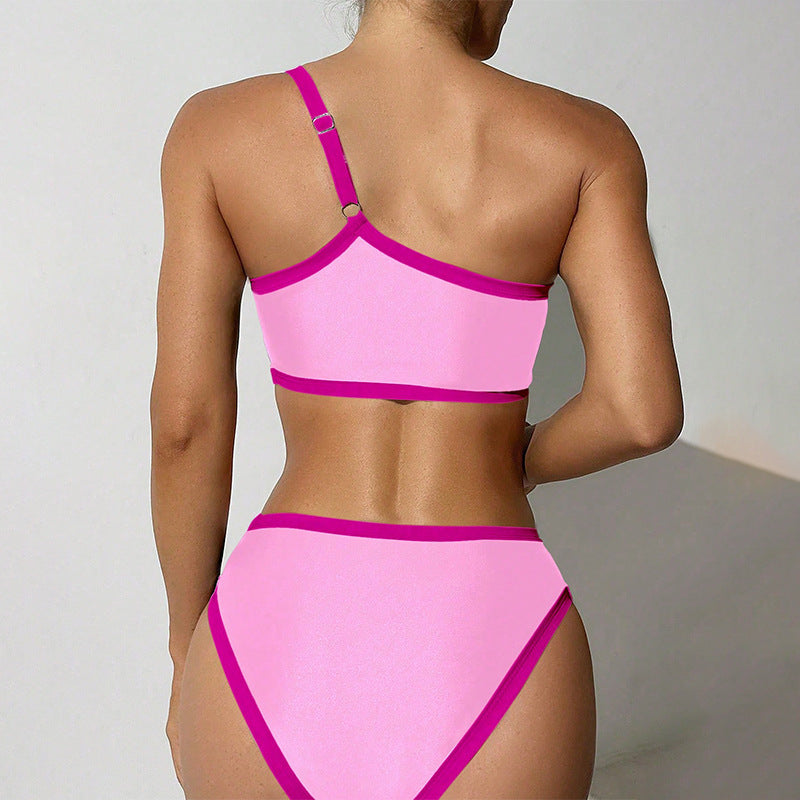 Dame asymmetrisk bikini-sæt med moderigtige kontrastsømme Skovae