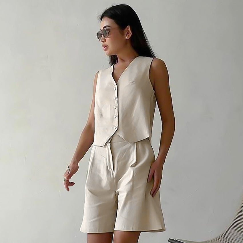 Dame ærmeløs Blazer-top med elegant knaplukning Stilla