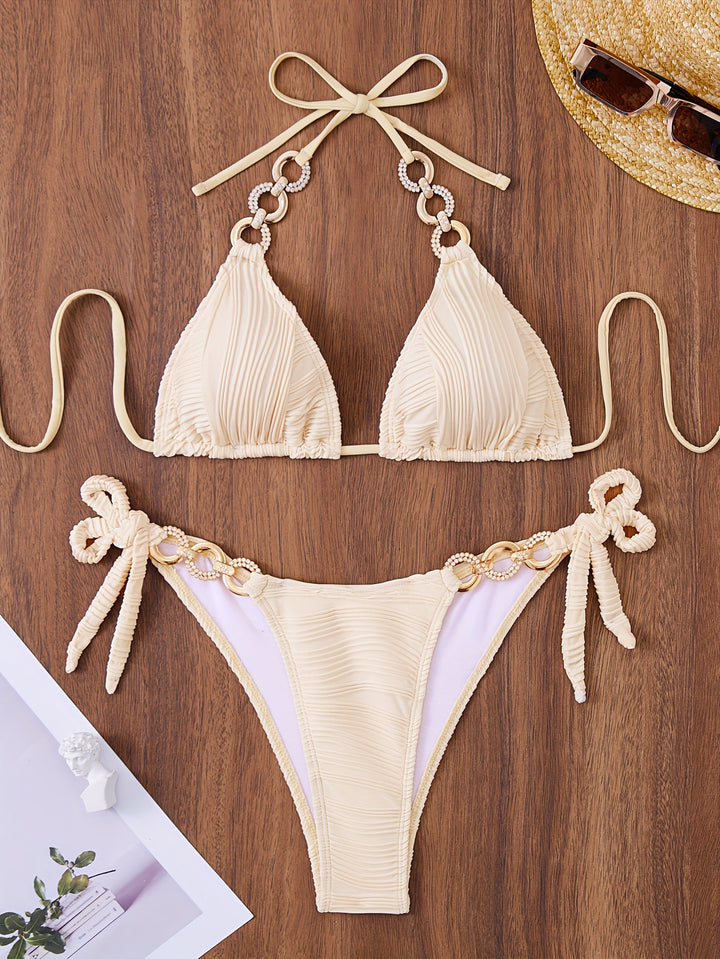 Dame Triangel-Bikini med raffineret ringsdesign og justerbart stropystem Stilla