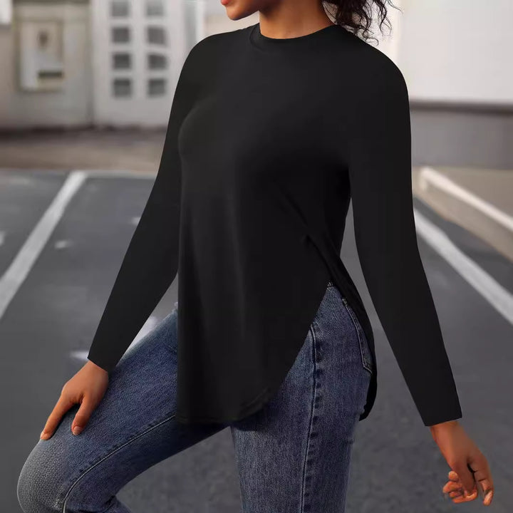 Dame Fashion Langærmet T-shirt med asymmetrisk søm og rund halsudskæring Stilla
