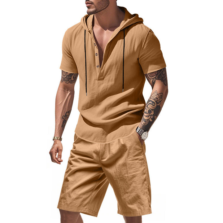 Herre afslappet hoodie-shorts sæt med moderigtig Henley-udskæring og åndbare egenskaber Stilla